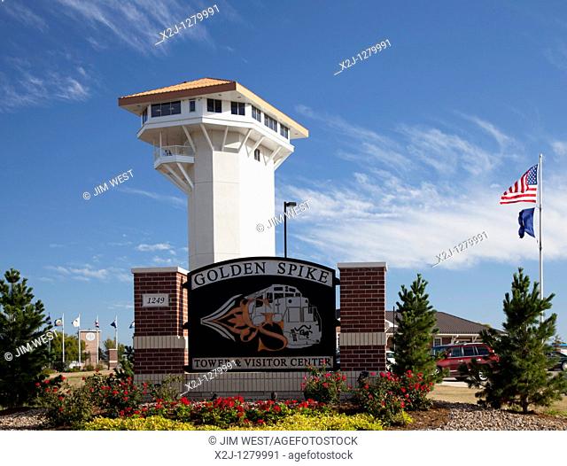 North Platte, Nebraska - The Golden Spike Tower and visitor center at Union Pacific Railroad's Bailey Yard, the largest rail yard in the world  The yard handles...