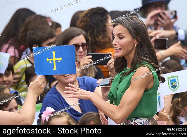 Queen Letizia of Spain visit to Pinofranqueado on the occasion of the centenary of the visit of King Alfonso XIII to the region of Las Hurdes at Santa Maria...