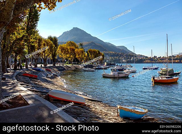 LECCO, ITALY/EUROPE - OCTOBER 29 : View of Boats on Lake Como at Lecco on the Southern Shore of Lake Como in Italy on October 29, 2010