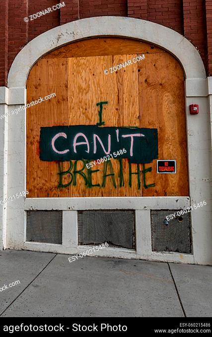 Lewis and Clark Cavern SP, MT, USA - July 4, 2020: The infamous I Can't Breathe slogan