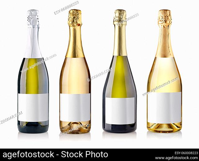 Set of champagne bottles. isolated on white background
