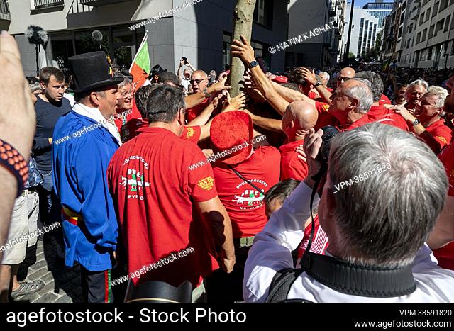 Illustration picture shows the 2022 edition of the Meyboom festivities in Brussels, Tuesday 09 August 2022. The tradition of the Meyboom (Meiboom) is based on a...