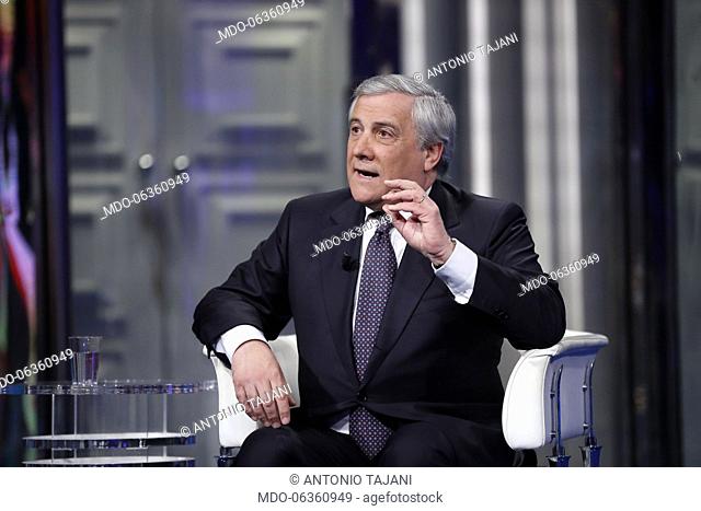 President of the European Parliament Antonio Tajani during the broadcast conducted by Bruno Vespa, Porta a Porta. Rome, January 23rd, 2019