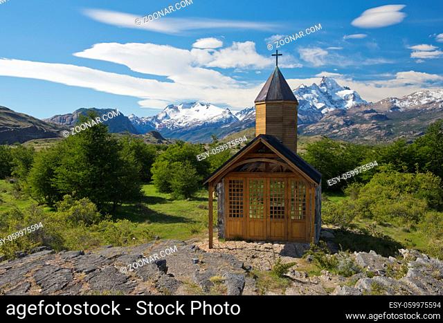 Church of the estancia cristina on the Lake Argentino, near the upsala glacier, in los glaciares national park of patagonia argentina: world heritage site of...