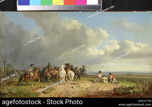 Künstler: Bürkel, Heinrich, 1802-1869 Titel: Pferdefang in der Puszta. Um 1861/63 Technik: Öl auf Leinwand Maße: 30 x 53 cm Standort: München