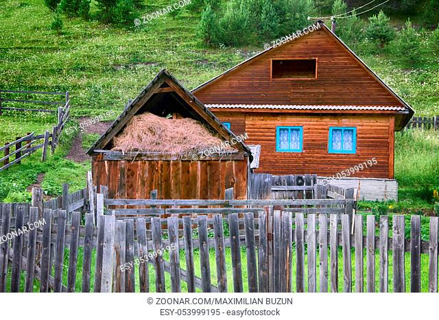 House in Russian village single family. Altai. Scurrying in attic, fence, kitchen-garden, backyard
