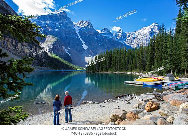 Moraine Lake in the Valley of the Ten Peaks in Banff National Park in the Canadian Rockies in Alberta Canada