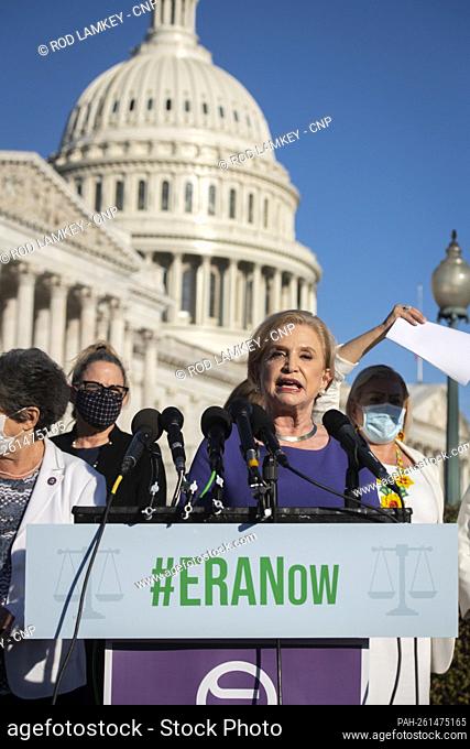 United States Representative Carolyn Maloney (Democrat of New York) offers remarks during a press conference on certification of the Equal Rights Amendment at...