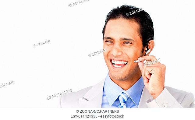 Confident customer service agent with headset on