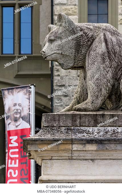 Bear figure in front of Einstein Museum, Old Town, Bern, Canton Bern, Switzerland
