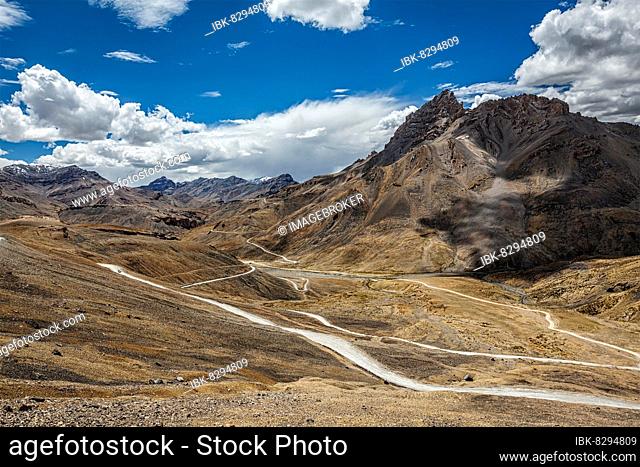 Famous Manali-Leh high altitude road road to Ladakh in Indian Himalayas. Ladakh, Jammu and Kashmir, India, Asia