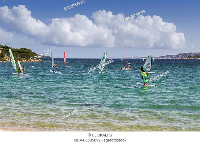 Windsurfing in the turquoise water of the sea Palau Province of Sassari Sardinia Italy Europe