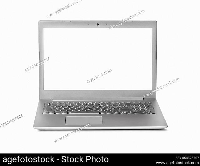 Notebook computer with russian keyboard isolated on white background