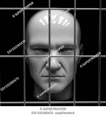 Man behind bars in jail. Restriction of freedom