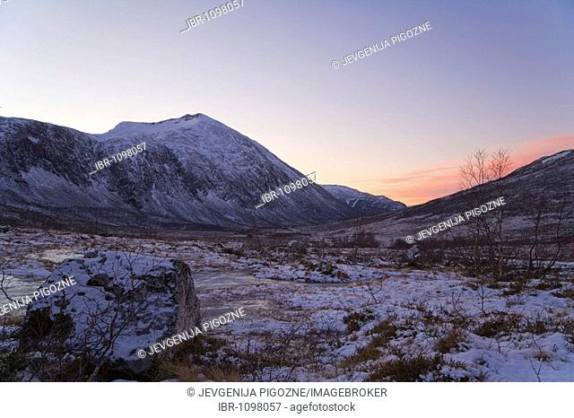 Mountains of Kvaloya, Kvaloya, island, polar night, winter, Tromso, Troms, Norway