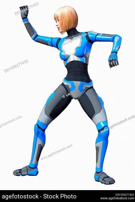 3D rendering of a female robot isolated on white background