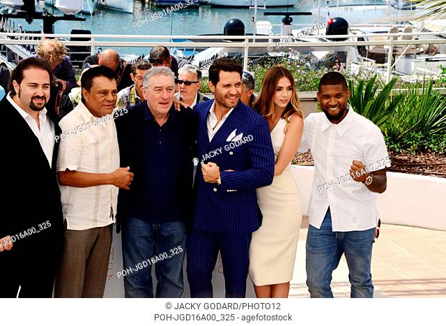 Jonathan Jakubowicz, Roberto Duran, Robert De Niro, Edgar Ramirez, Ana de Armas, Usher Raymond IV Photocall of the film 'Hands of stone' 69th Cannes Film...