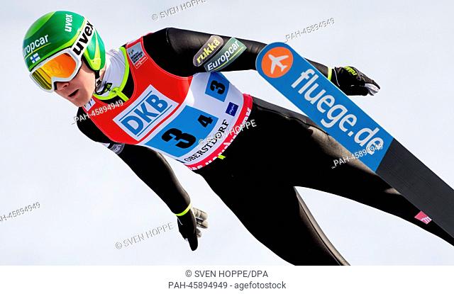 Finland's Janne Ryynaenen in action during the ski jumping event of the team competition at the nordic combined world cup in Oberstdorf, Germany