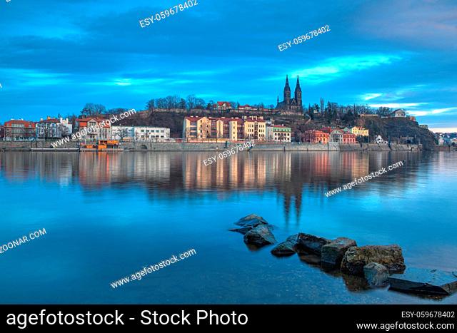 View on the Vysehrad fort in the dramatic evening, Prague, Czech Republic. Vy?ehrad is a historic fort located in the city of Prague