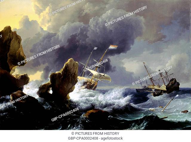 Maritime: Dutch ships in distress off a rocky coast by Ludolf Bakhuizen (c. 1670)