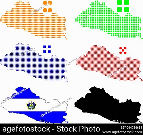 Vector illustartion different pixel map of El Salvador