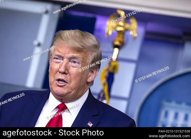 United States President Donald J. Trump, joined by members of the Coronavirus Task Force, delivers remarks on the COVID-19 pandemic in the James S