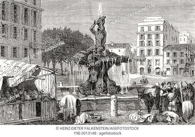 Fontana del Tritone, Triton Fountain, Piazza Barberini, Rome, Italy, 19th Century
