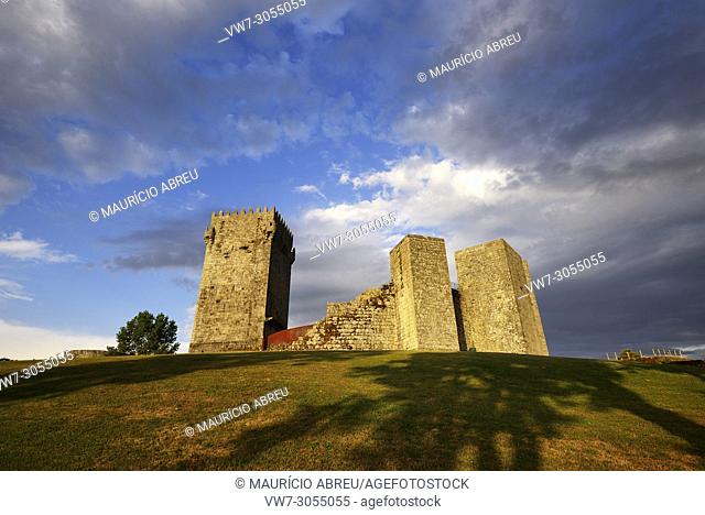 The medieval castle of Montalegre at sunset, dating from the 13th century. Tras os Montes, Portugal