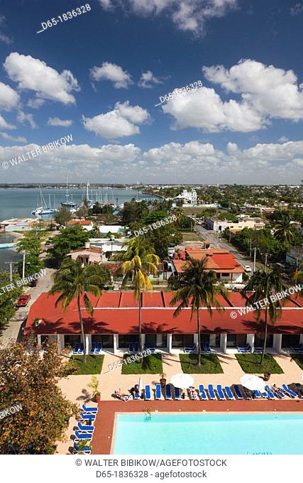 Cuba, Cienfuegos Province, Cienfuegos, Punta Gorda, Hote Jagua pool, elevated view