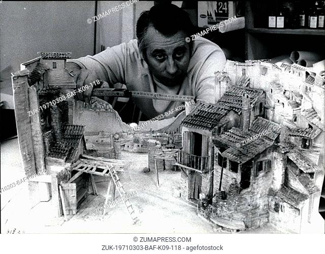 Mar. 03, 1971 - Scenic designer roman weyl designs side-scene for performance 'Fra Diavolo' in Munich: 45-year-old roman weyl from Berlin (Germany) who moved...