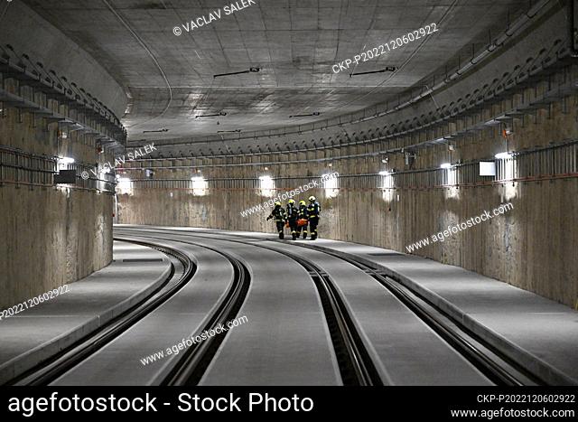 Exercise of IZS forces in the new tram tunnel to the Campus in Brno before its opening on Sunday, 6 December 2022. Firefighters in cooperation with ambulance...