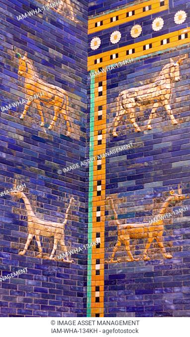 Ishtar Gates, Babylon plus details showing palms, lions and animals