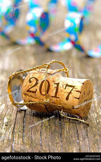champagne cork as symbol for luck at new years 2017