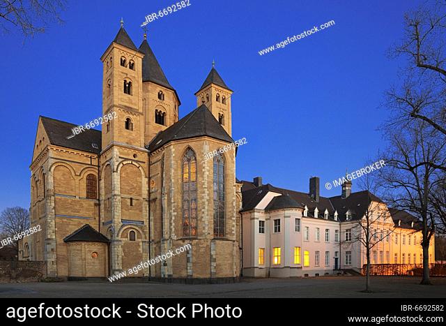 Monastery Basilica of St. Andrew in the evening, Knechtsteden Monastery, Dormagen, Lower Rhine, North Rhine-Westphalia, Germany, Europe