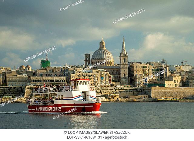 Iconic Carmelite church dome dominates the city of Valletta