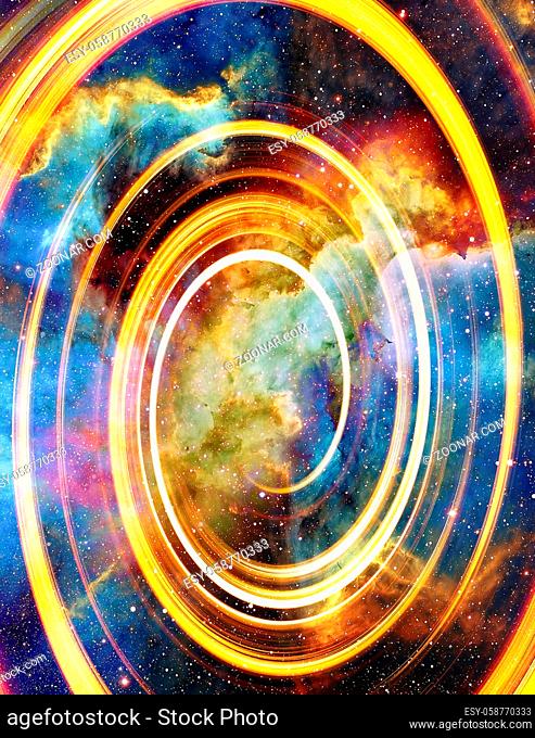 Nebula, Cosmic space and stars with light circle, color cosmic abstract background