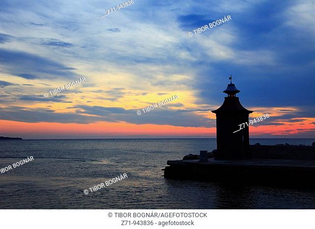 Slovenia, Piran, lighthouse, sunset, Adriatic Sea