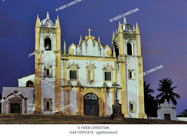 South America, Brazil, Bahia, Northeast, Pernambuco, Olinda, church, colonial, Igreja NS do Carmo, building, night