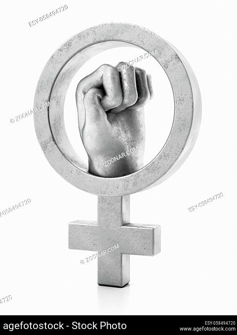 Iron fist inside the female symbol. 3D illustration