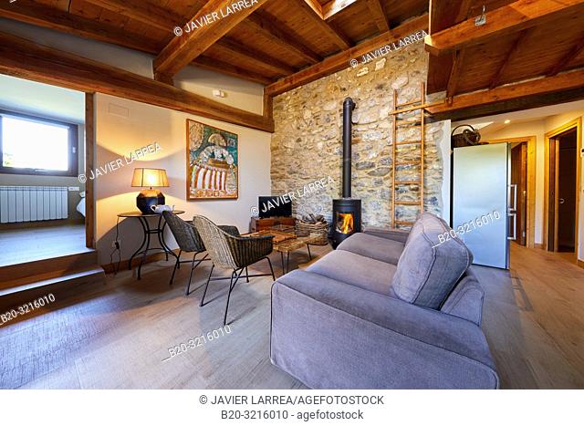 Living room, Urain Apartments, Basque farmhouse, Deba, Gipuzkoa, Basque Country, Spain, Europe