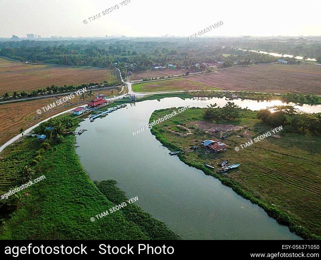Sungai Perai River at Kampung Terus. Rural area of Malays village