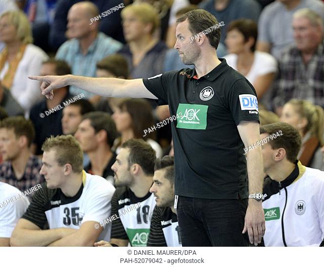 Germany's head coach Dagur Sigurdsson during the Handball match between Germany and Switzerland in Goeppingen, Germany, 20 September 2014