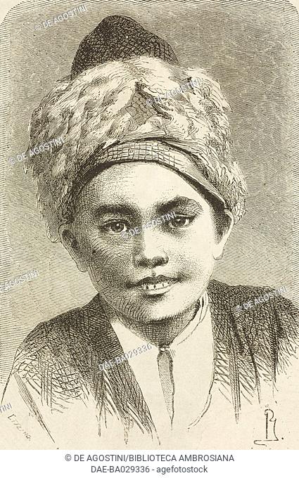 Portrait of young Nogais boy, drawing from Travels in the Caucasus by Vasily Vereshchagin (1842-1904), 1864-1865, from Il Giro del mondo (World Tour)