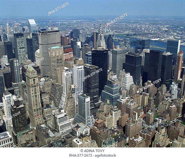 Aerial view over section of Manhattan, including the Chrysler Building, New York City, United States of America, North America