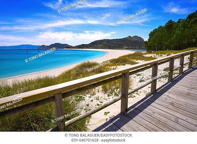 Praia de Rodas beach in islas Cies island of Vigo at Spain