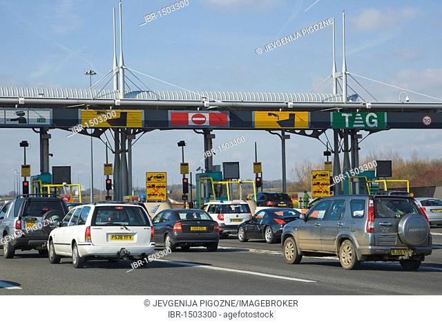 Toll on M4 for The Second Severn Crossing, Ail Groesfan Hafren, bridge over river Severn between England and Wales, United Kingdom, Europe