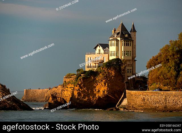 Villa Belza in Biarritz, France. Late afternoon light and cloudy sky