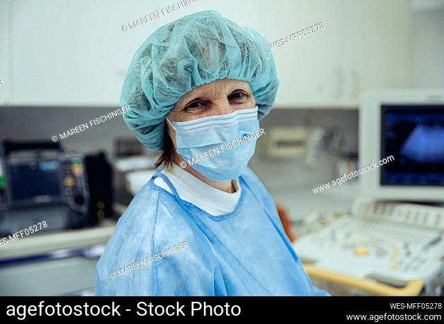Portrait of a nurse in protective clothing in hospital