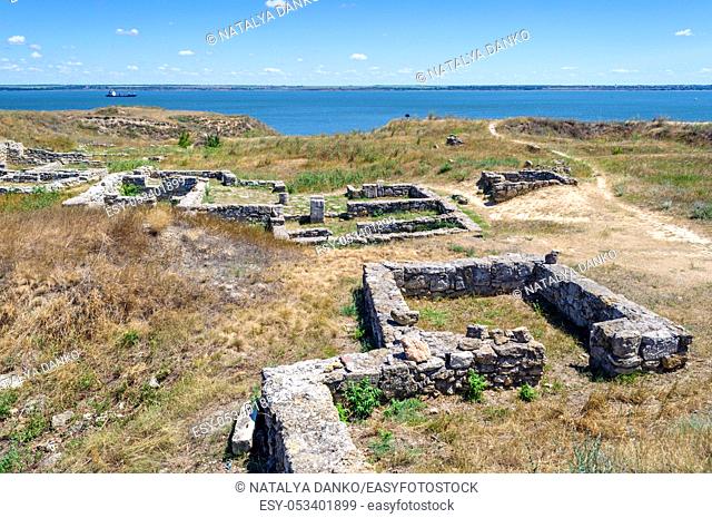 Ruins of the ancient greek settlement Olvio on a summer day, Ukraine, Mykolaiv region, village Parutino