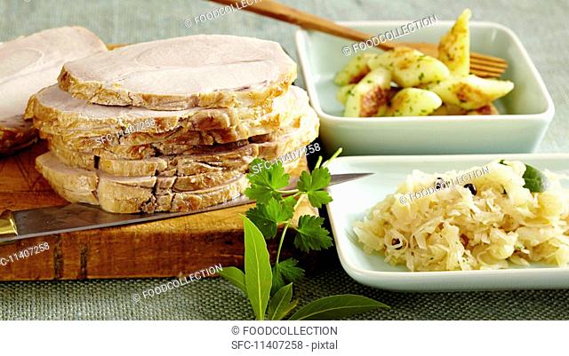 Polish roast pork with sauerkraut and potato pasta